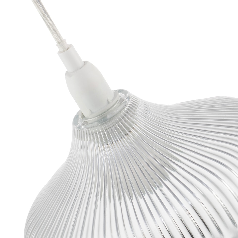 image 1 of Modern Clear Line Ribbed Glass Pendant Light Shade with Moulded Edge