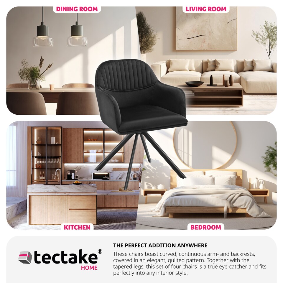 image 1 of Lounge Armchair Living Room Accent Chair 360 Swivel Slim Steel Legs Velvet Fabric | Black | black/black | 4