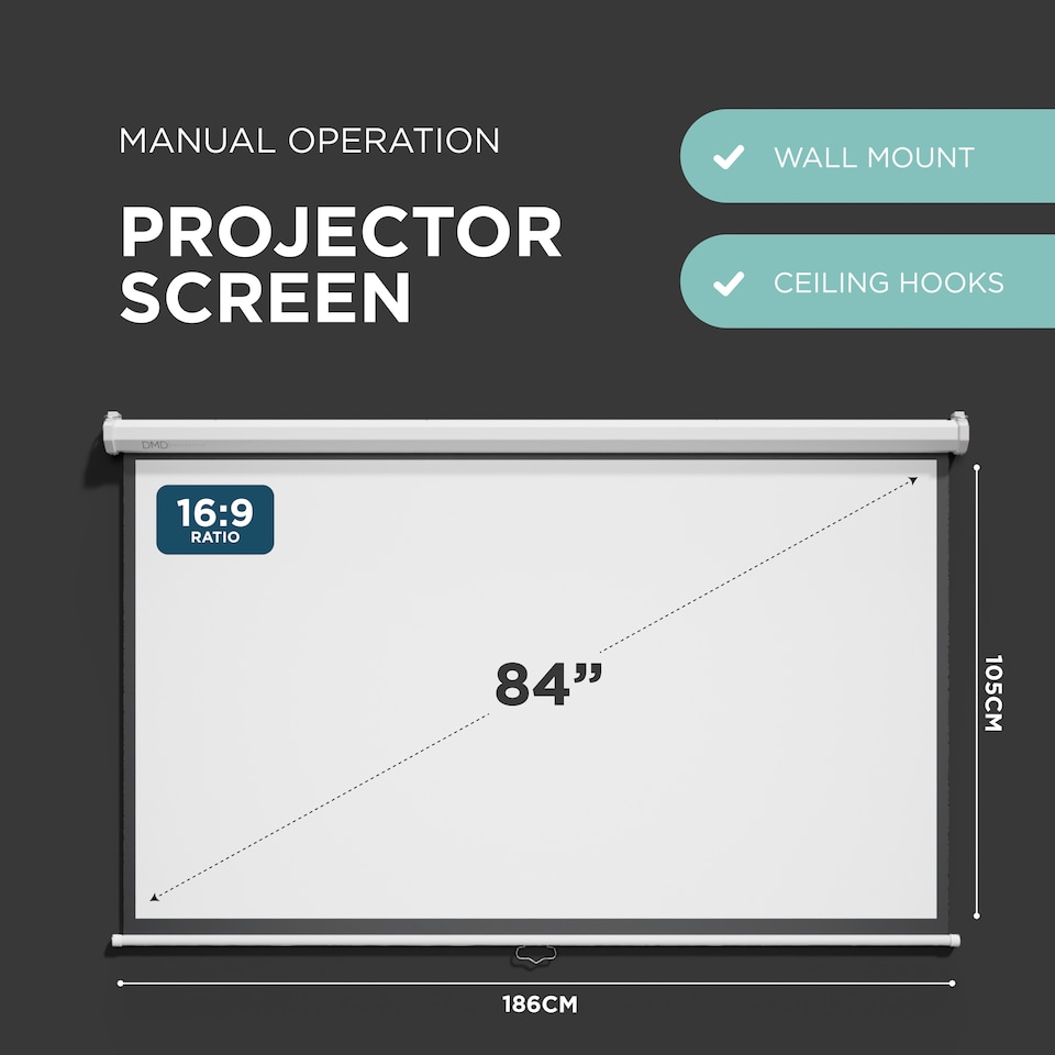 image 1 of 84" Manual Pull Down Projector Screen with Wall Mount