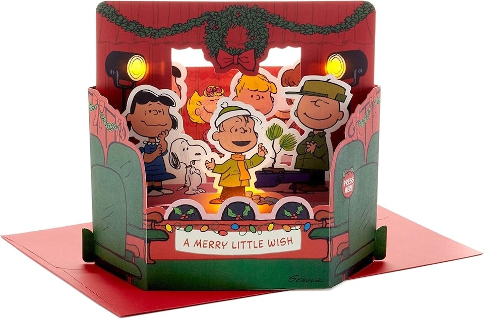 image 1 of Peanuts Comics Musical Light Up Pop Up 3D Christmas Card
