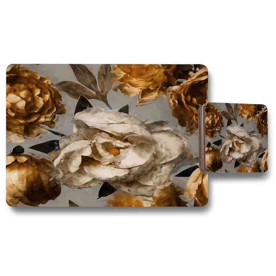 image 1 of Golden White Flower (Placemat & Coaster Set)