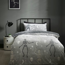Catherine Lansfield Halloween Skeleton Fleece Glow in the Dark Duvet Cover Set Grey | Grey | Double