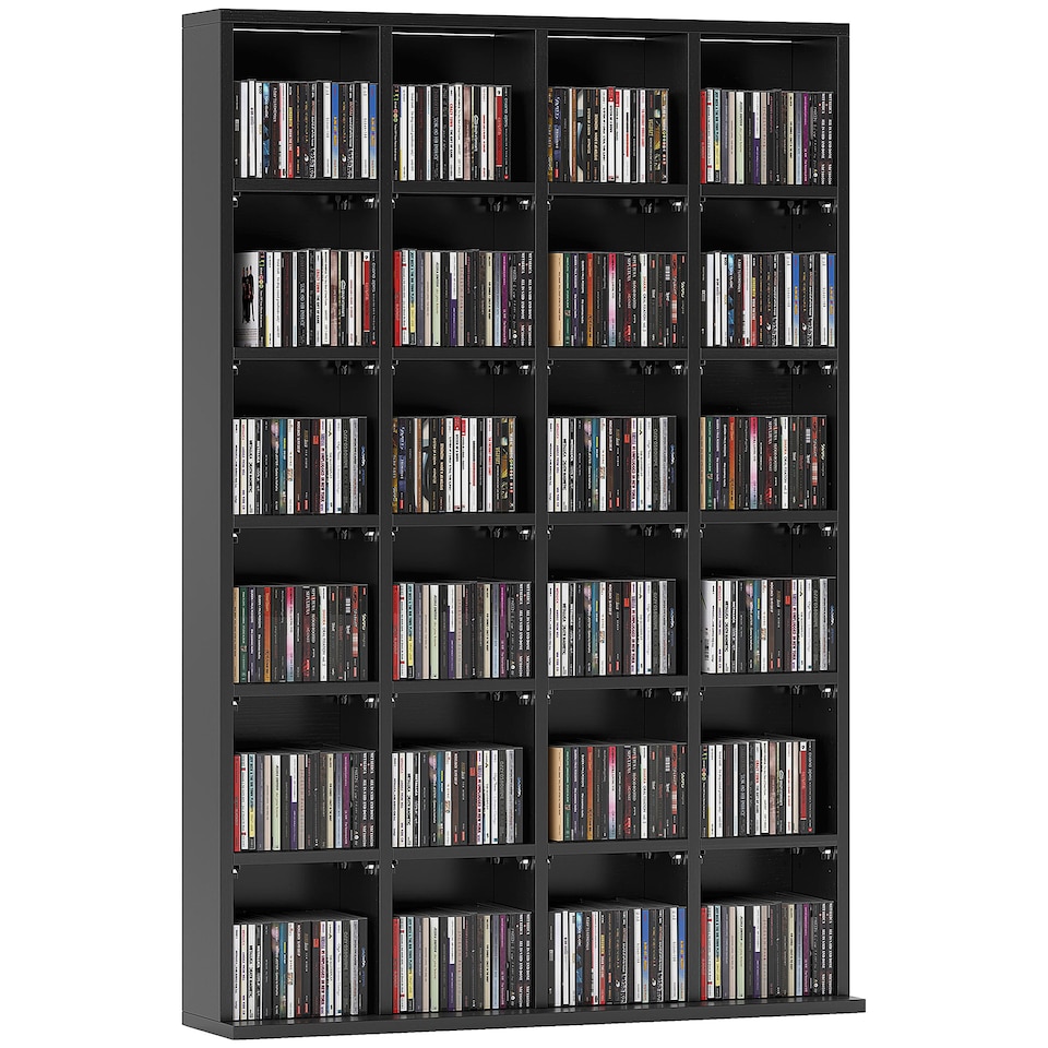 image 1 of HOMCOM 456 CD  336 DVD Storage Unit, Media Storage Shelf, Wooden Display Unit with Adjustable Shelves, 89 x 130.5 cm, Black