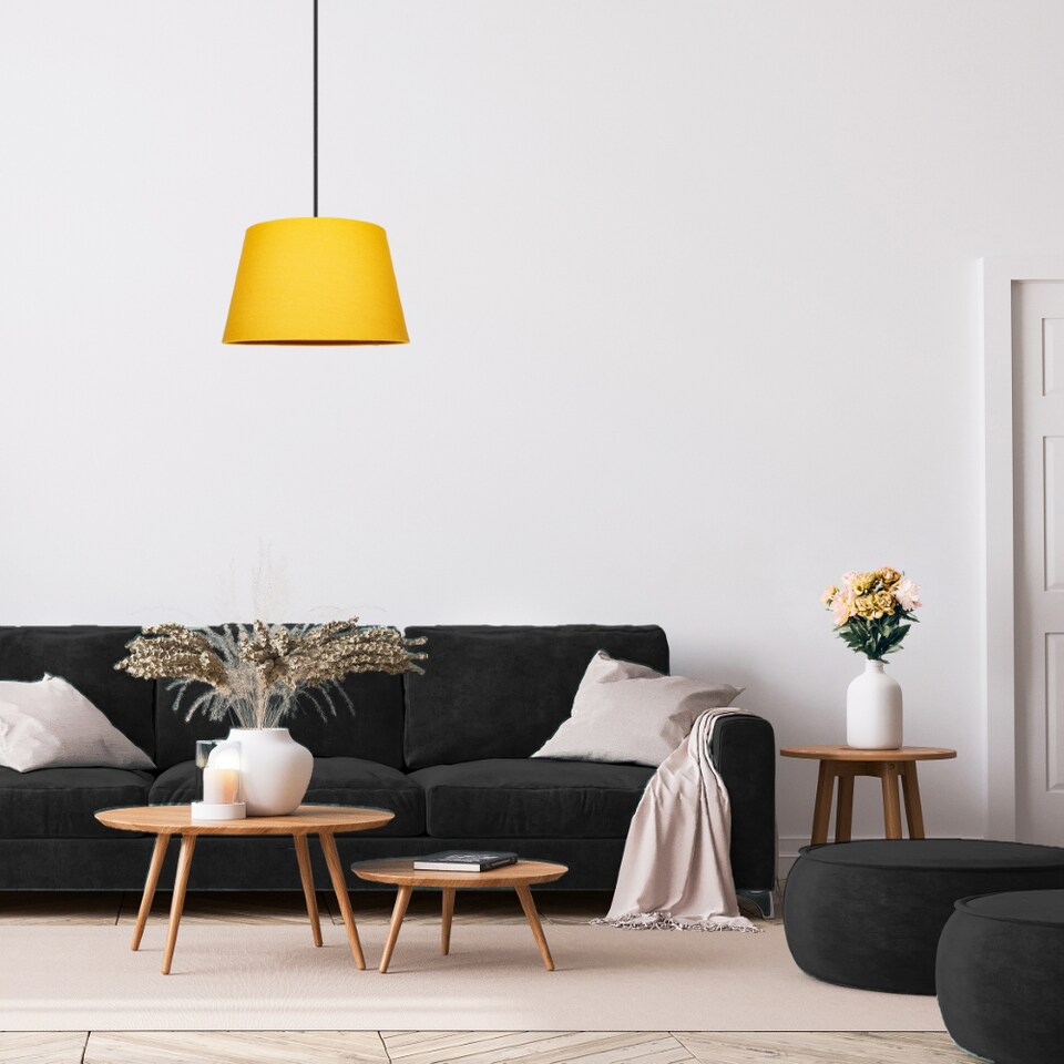 image 1 of Traditional 14 Inch Ochre Mustard Linen Drum Table-Pendant Lampshade 60w Maximum | Yellow