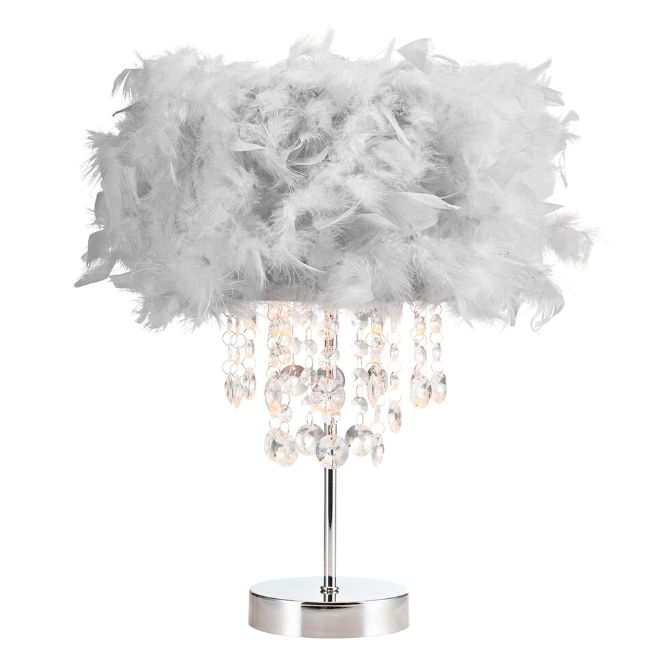 image 1 of Chandelier Style Soft Grey Feather Table Lamp with Waterfall Drops