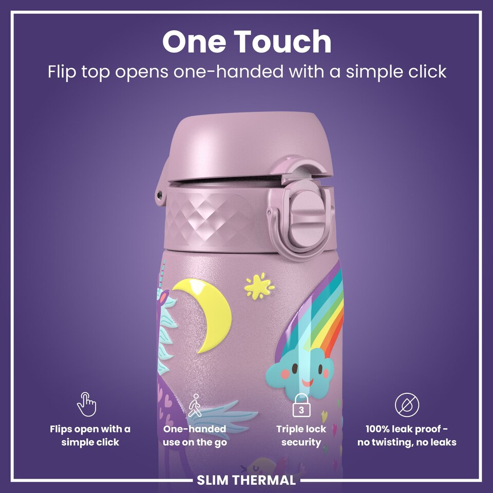 image 1 of Leak Proof Slim Water Bottle, Vacuum Insulated, 500ml (17oz) | Pink | Unicorn | One Size