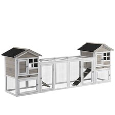 PawHut 2 in 1 Rabbit Hutch, Guinea Pig Hutch Outdoor w/ Run & Tray, Grey
