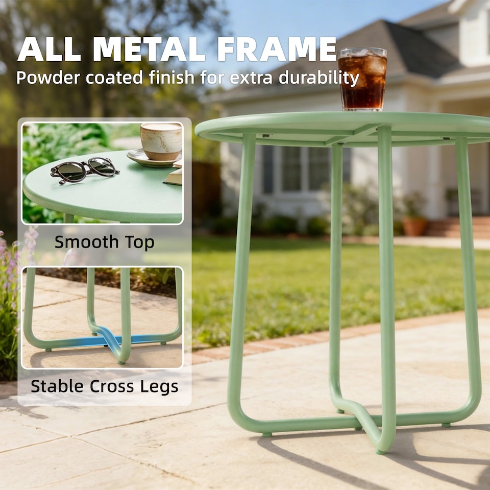 image 1 of Outsunny Metal Garden Side Table, 48 cm Round Outdoor Table | Green | Green | 48 x 48 x 51 cm