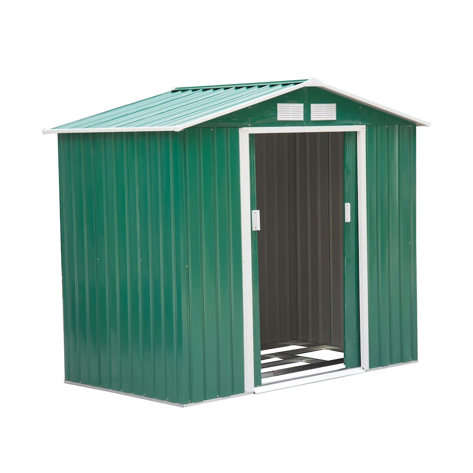image 1 of Outsunny 7 x 4ft Garden Shed Storage with Foundation and Vents, Green