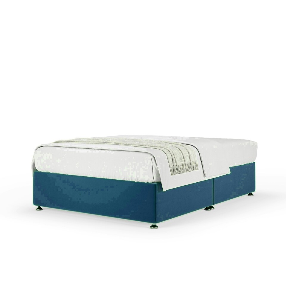 image 1 of Marine Blue Plush Velvet No Drawer Divan Base Single