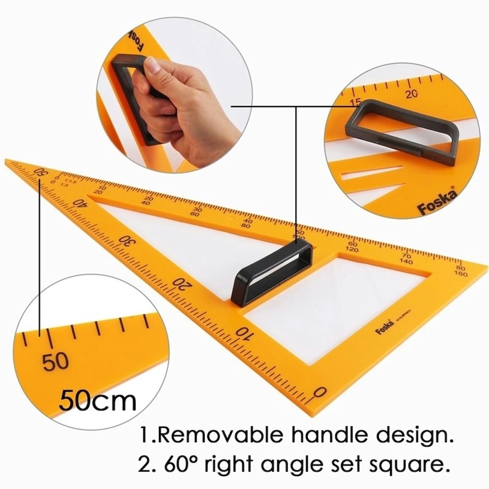 image 1 of 50cm Plastic Classroom Set Square Ruler with Removable Handle