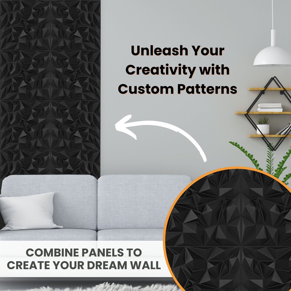 image 1 of NOVECRAFTO Decorative 3D Wall Panels (50cm x 50cm) Diamond Prestige Design PVC Cladding Panel