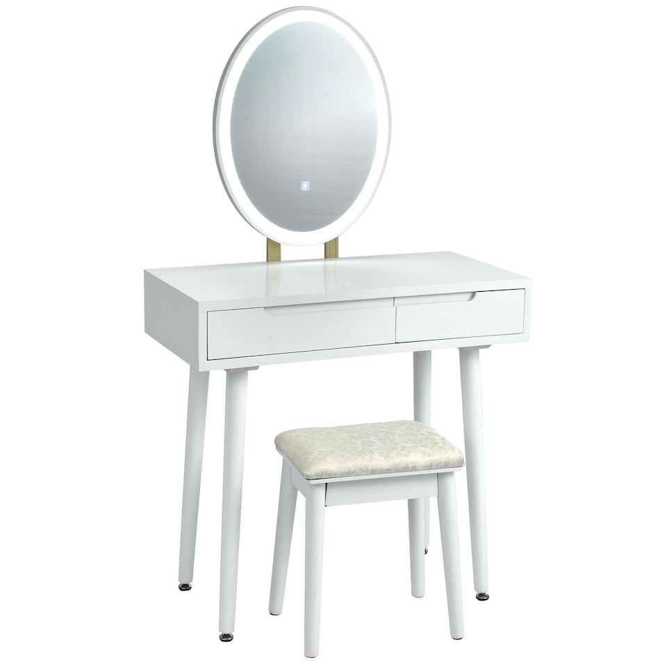 image 1 of COSTWAY Makeup Vanity Dressing Table Set with Lighted Mirror White