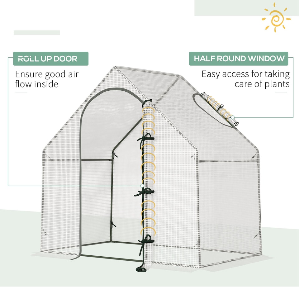 image 1 of Outsunny Walk-In Portable Greenhouse Mini Grown House Steel Frame Window White