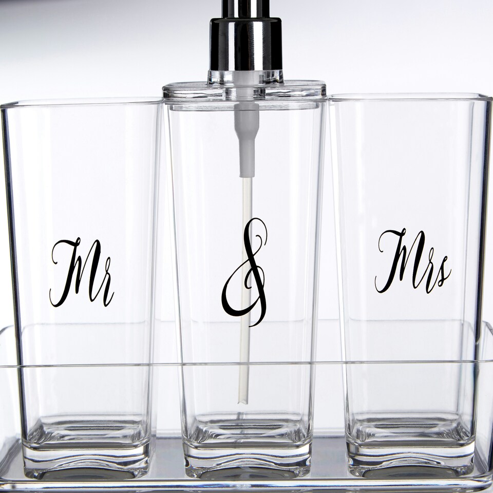 image 1 of Interiors By Premier 3 Pc Bathroom Accessories Set With Matching Tray, Clear Bathroom Decor Set, Soap Dish, Tumbler, & Dispenser