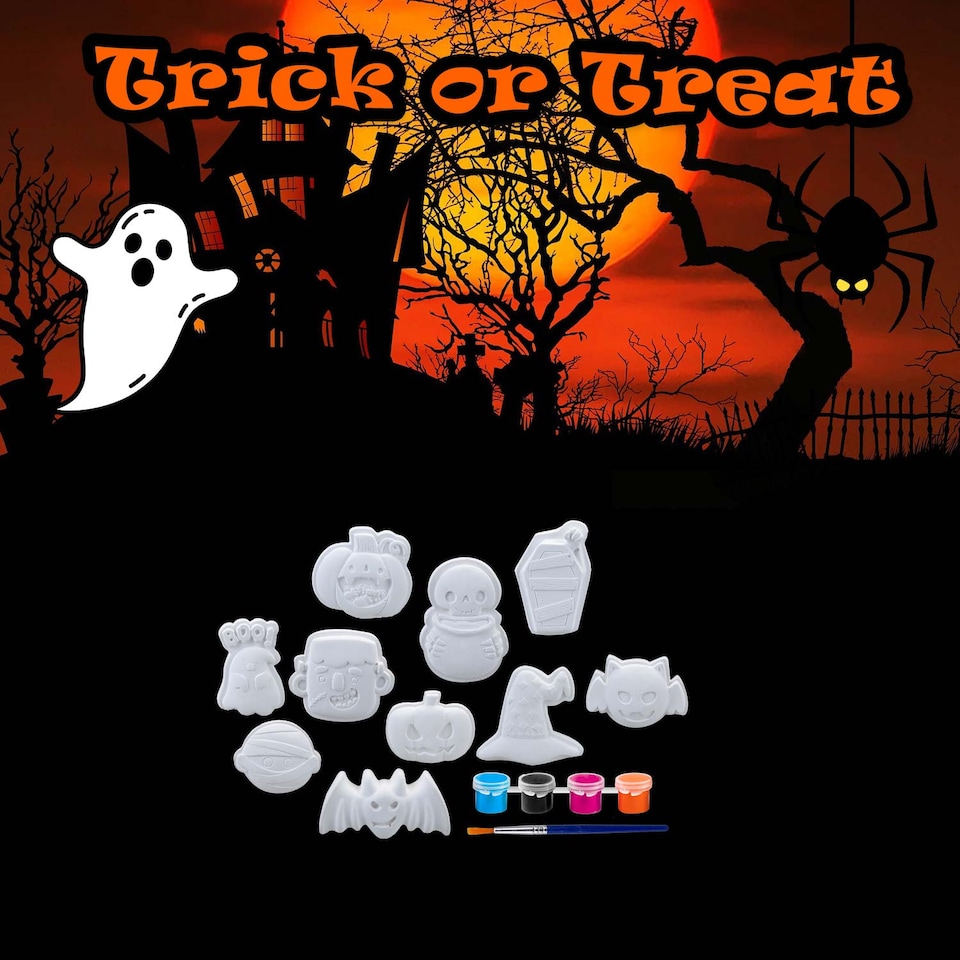 image 1 of PMS Halloween Decorations Craft Kit, 10 Designs, 6 Paints and 1 Brush
