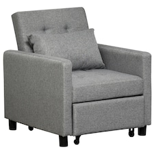 HOMCOM Convertible Single Chair Bed w/ Tufted Upholstered Fabric, Grey