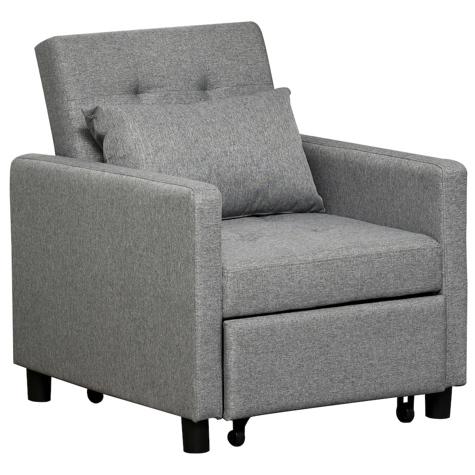 image 1 of HOMCOM Convertible Single Chair Bed w/ Tufted Upholstered Fabric, Grey