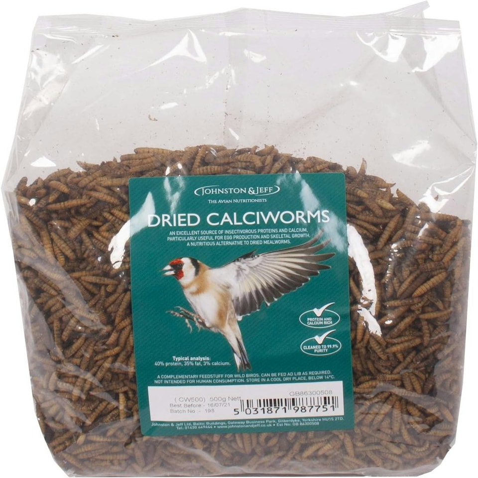 Johnston & Jeff Dried Calciworms Protein & Calcium Rich (500g)