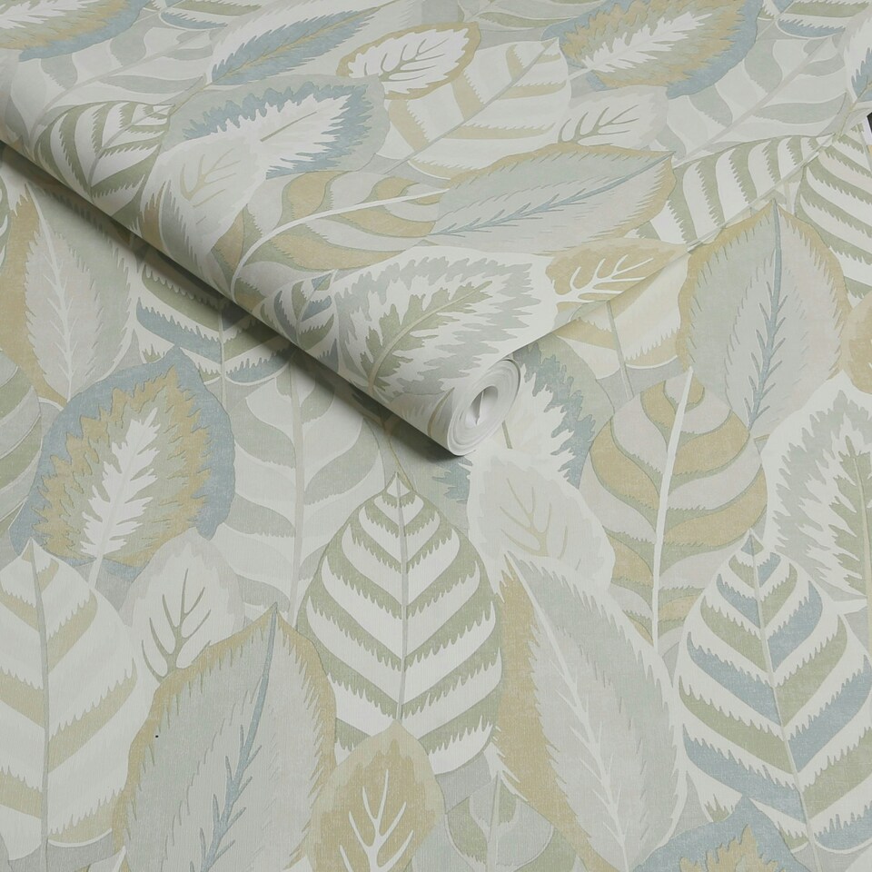 image 1 of Sublime Arty Leaves Sage Wallpaper Green | Green