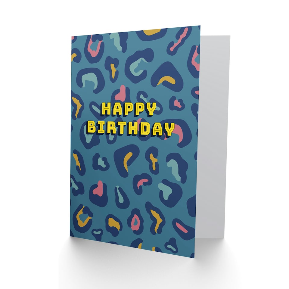 image 1 of Happy Birthday Blue Leopard Pattern Greeting Card