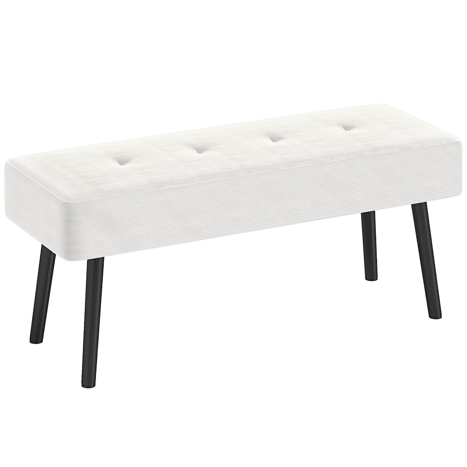 image 1 of HOMCOM End of Bed Bench, Corduroy Bedroom Bench with Thick Padding and Steel Legs, Tufted Window Seat for Entryway, Living Room, Cream White