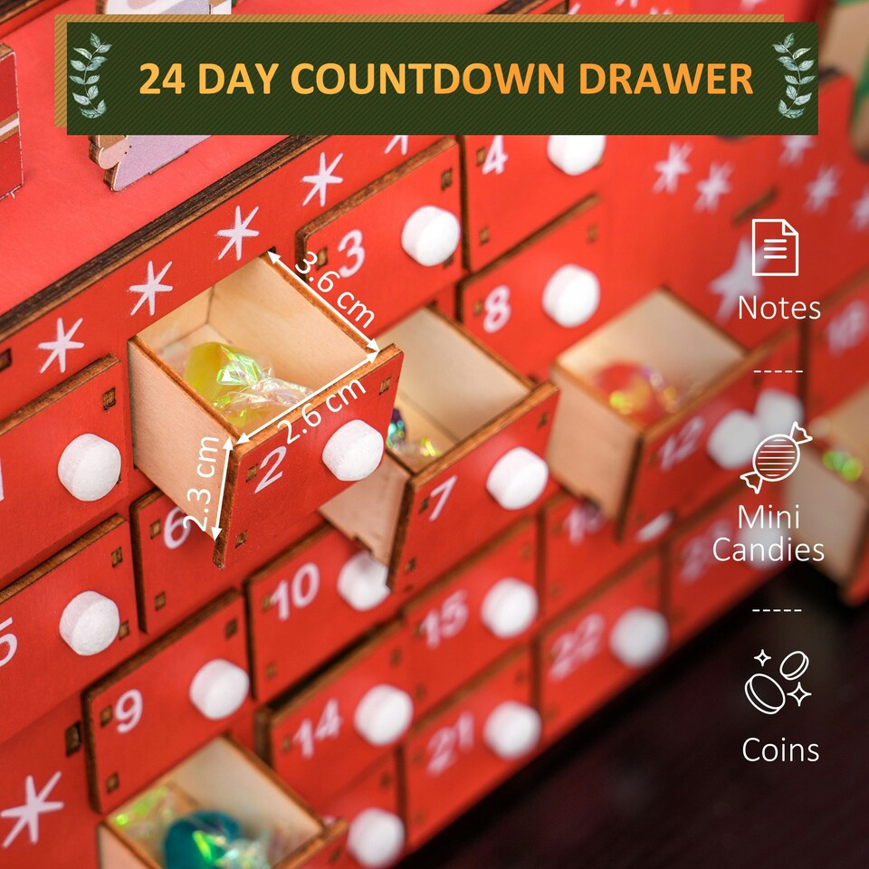 image 1 of HOMCOM Advent Calendar, Christmas Countdown Calendar with 24 Drawers