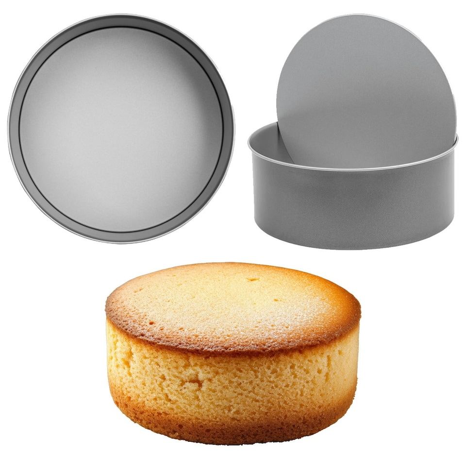 image 1 of 2 x Oven Safe Non-Stick 23cm Loose Base Deep Cake Tin for Baking Cakes Grey