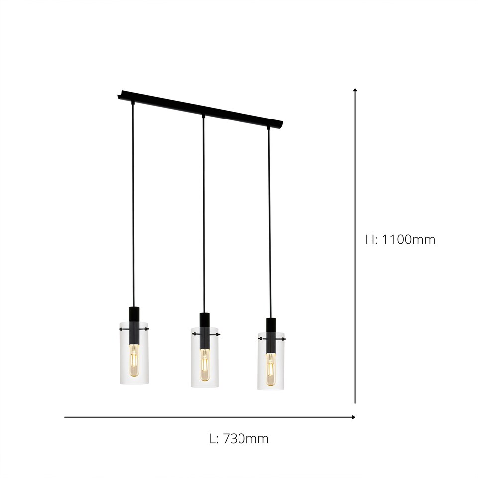 image 1 of EGLO Montefino Industrial Black Steel 3 Pendant Light WBS Black