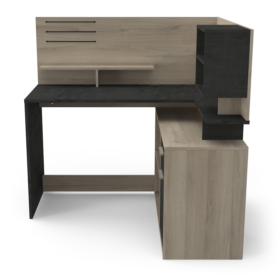 image 1 of FURNICOMP Jade 1 Door 1 Drawer Black and Oak L Shaped Corner Office Desk With Hutch