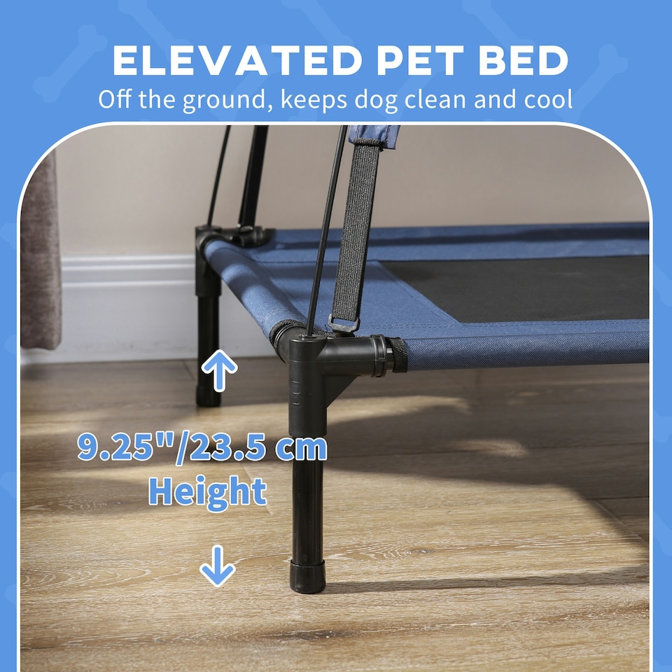 image 1 of PawHut 122cm Elevated Dog Bed Cooling Raised Pet Cot UV Protection Canopy Blue