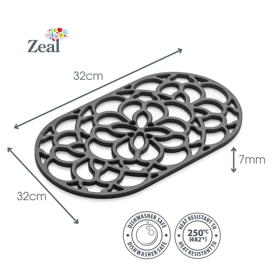image 1 of Zeal Large Oval Silicone Heritage Trivet, 32cm, Black