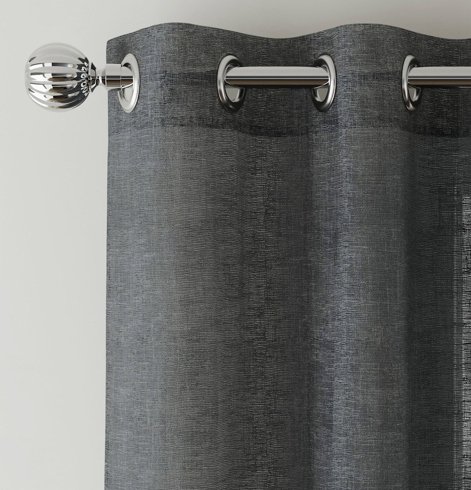 image 1 of Pair of Crete Charcoal Luxury Linen Look Sheer Panels with Eyelet Header 183 CM