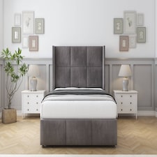 Sloomy Beaumont Slate Naples Divan Bed With Mattress No Drawers With 54" Wingback Headboard & 12" Matching Footboard 2'6 Small Single | Grey | Slate | Small Single | 1