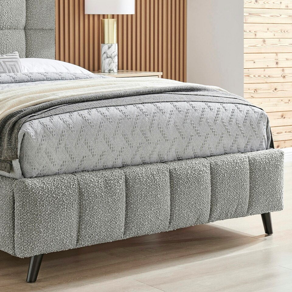 image 1 of 4ft6 Double Grey,Tall Headend Headboard Soft Fabric Boucle Upholstered Bed Frame