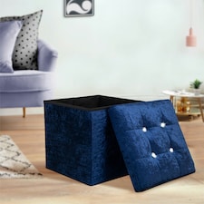Home Republic Crushed Velvet Storage Ottoman - 38cm X 38cm Foldable Blue