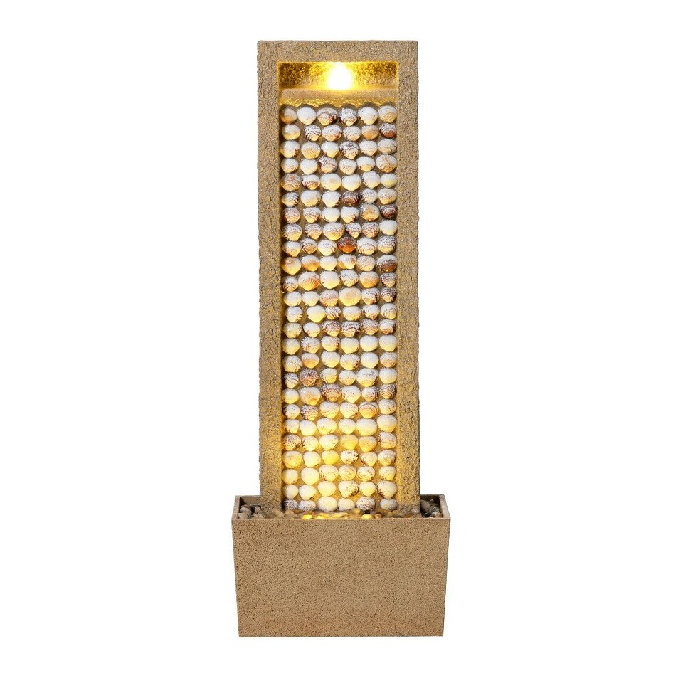 image 1 of Teamson Home Garden Outdoor Water Feature, Tall Waterfall Water Fountain, With Warm LED Lights, Layered Rock Design, Seashells
