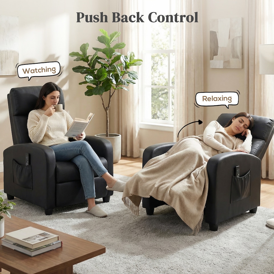 image 1 of HOMCOM Recliner Sofa Chair PU Leather Massage Armcair w/ Remote Control, Black