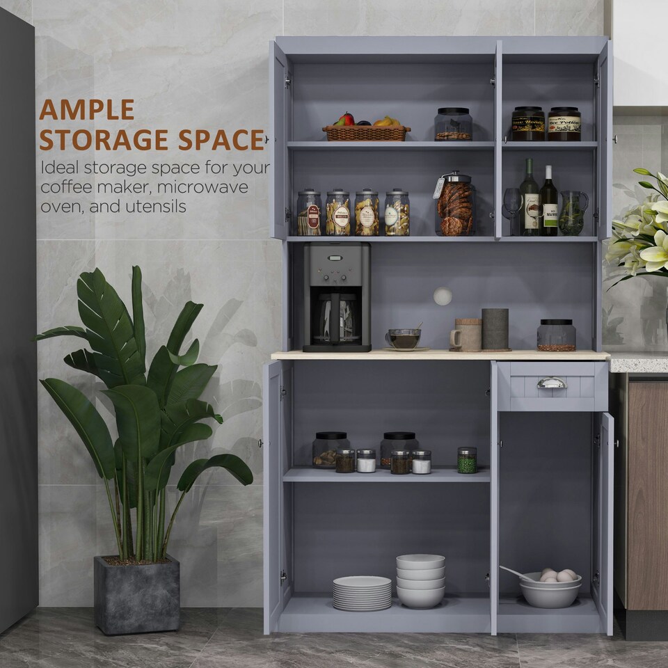 image 1 of HOMCOM Kitchen Cupboard Storage Cabinet with Adjustable Shelves, Grey Grey