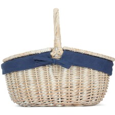 White Wash Finish Oval Wicker Basket with Lining Blue | Blue | One Size