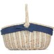 image 1 of White Wash Finish Oval Wicker Basket with Lining Blue | Blue | One Size