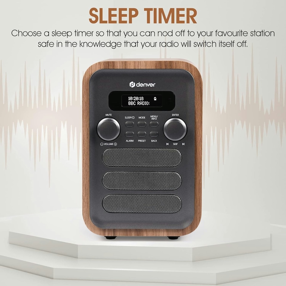 image 1 of Denver DAB-48 Bluetooth DAB Radio - Large Remote Control - DAB/DAB+ Digital Radio Mains Powered – DAB Bluetooth Radio Speaker – DAB Alarm Clock
