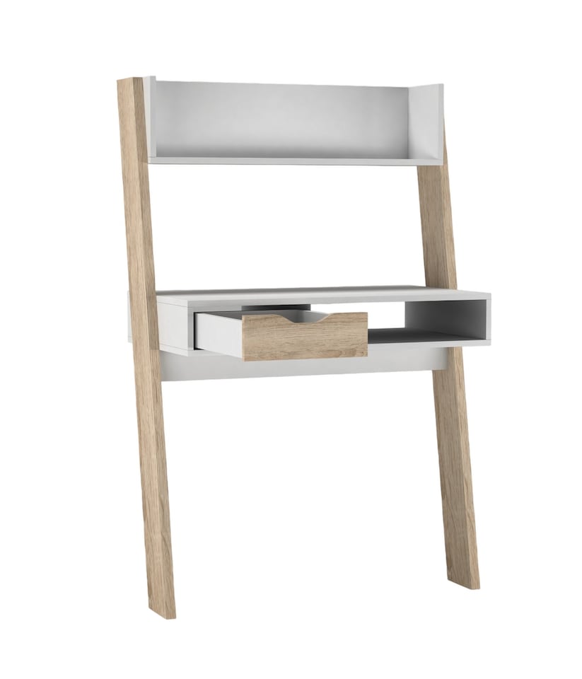image 1 of White & Oak Ladder Desk with Drawer