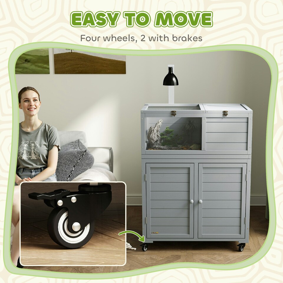 image 1 of PawHut Tortoise House with Storage Cabinet, Lamp Holder, Openable Top