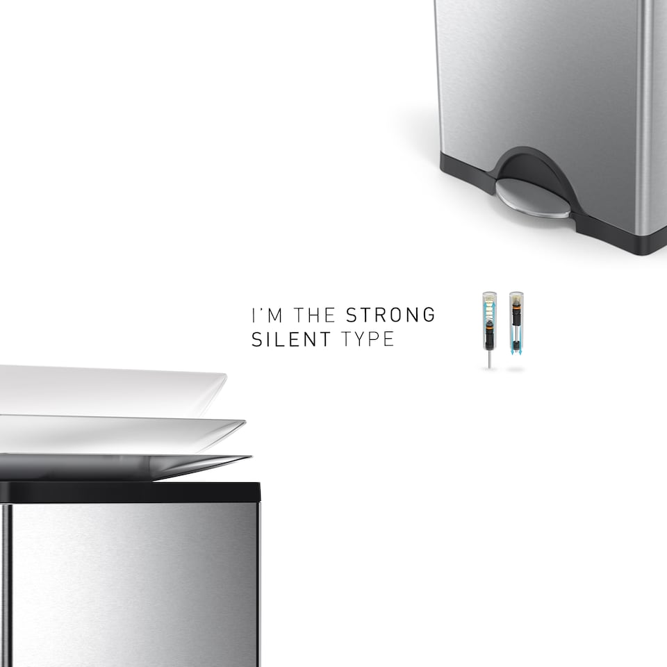 image 1 of Simplehuman 46L Rectangular Recycling Kitchen Pedal Bin, Brushed Stainless Steel