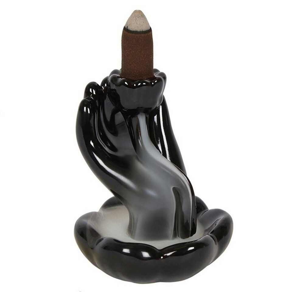 Hand & Lotus Flower Backflow Incense Burner - Black - One Size