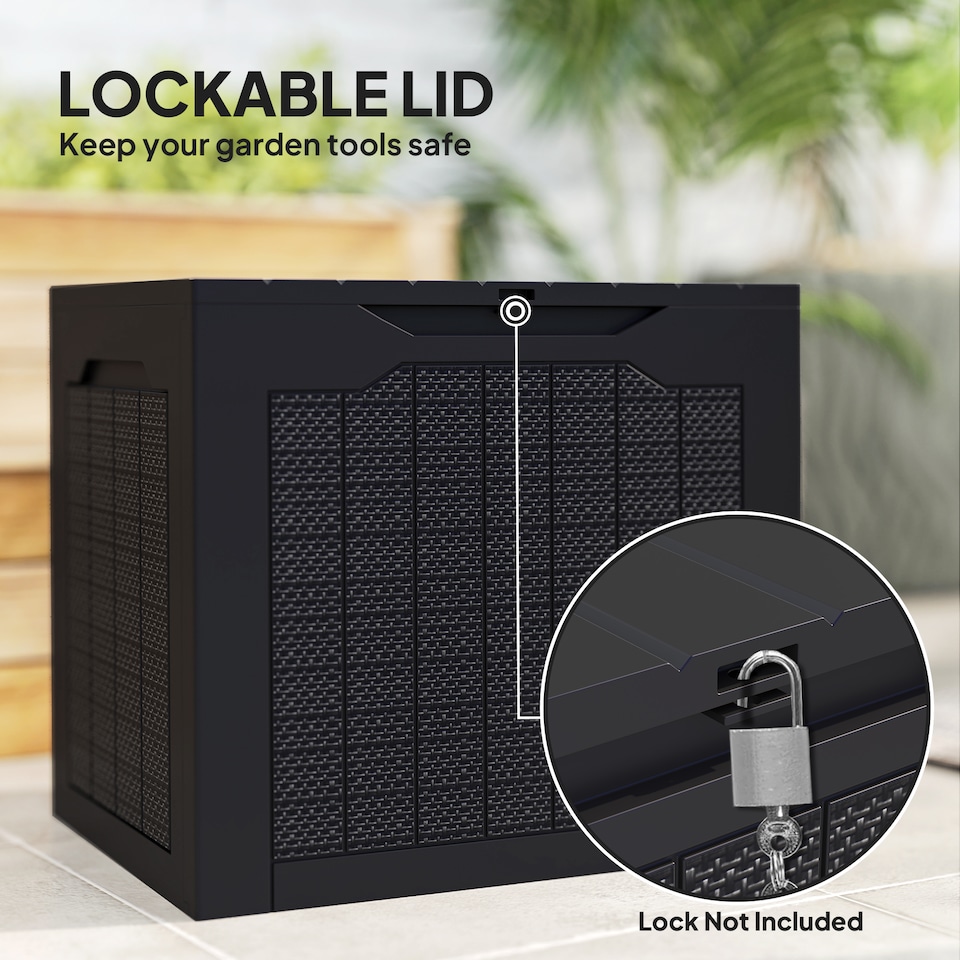 image 1 of Outsunny 93L Plastic Garden Storage Box, Outdoor Storage Box with Handles, Waterproof Outdoor Storage Container for Garden Tools and Accessories, Black