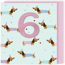 Sausage Dog Embellished 6th Birthday Card