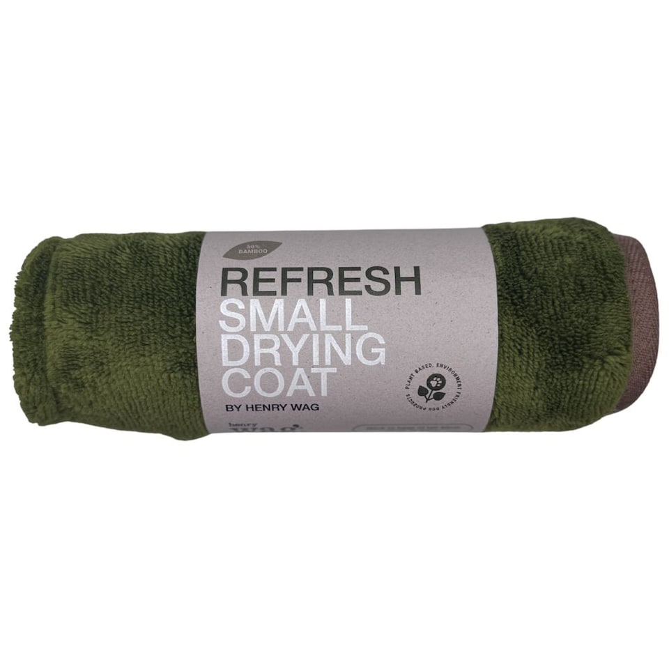 image 1 of Henry Wag Refresh Olive Green Drying Coat Provides Warmth And Assists With Drying Your Dogs Coat Post Bath Time Or After Walks, Size Small 40cm | Green | Olive Green | S | 1
