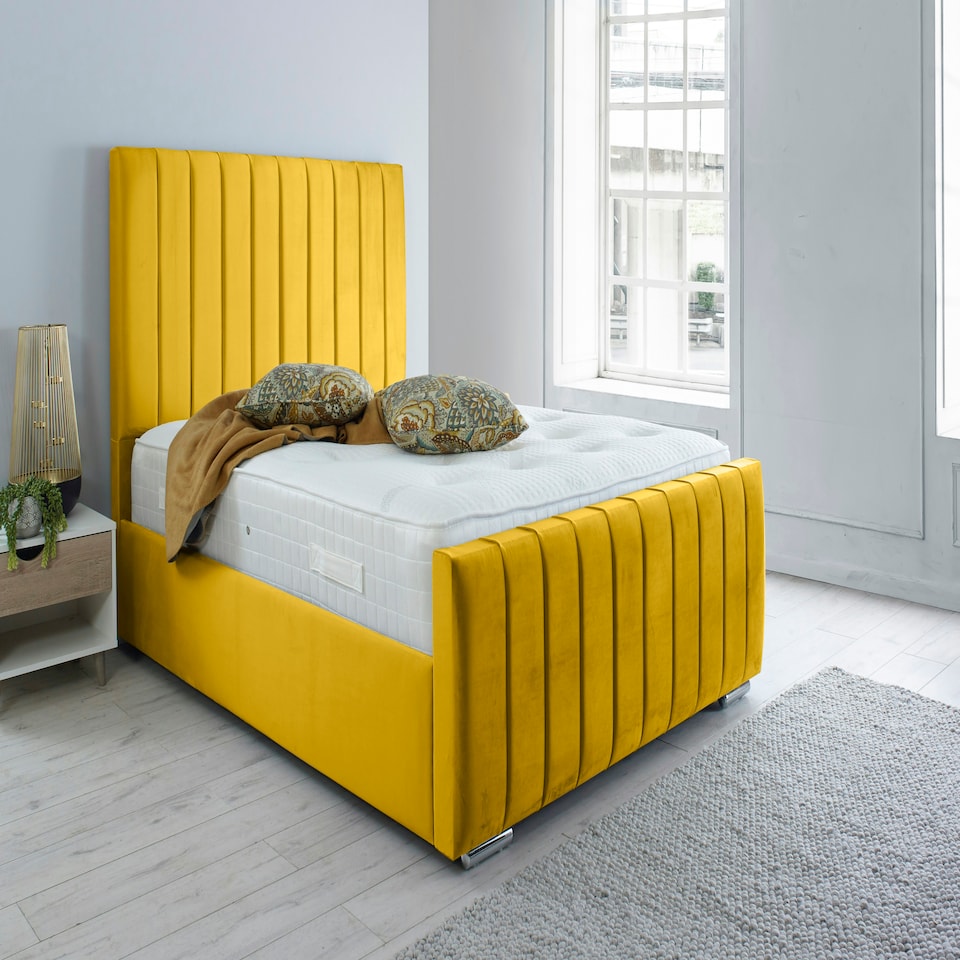 Sancia Plush Single Bed Frame - Mustard Gold